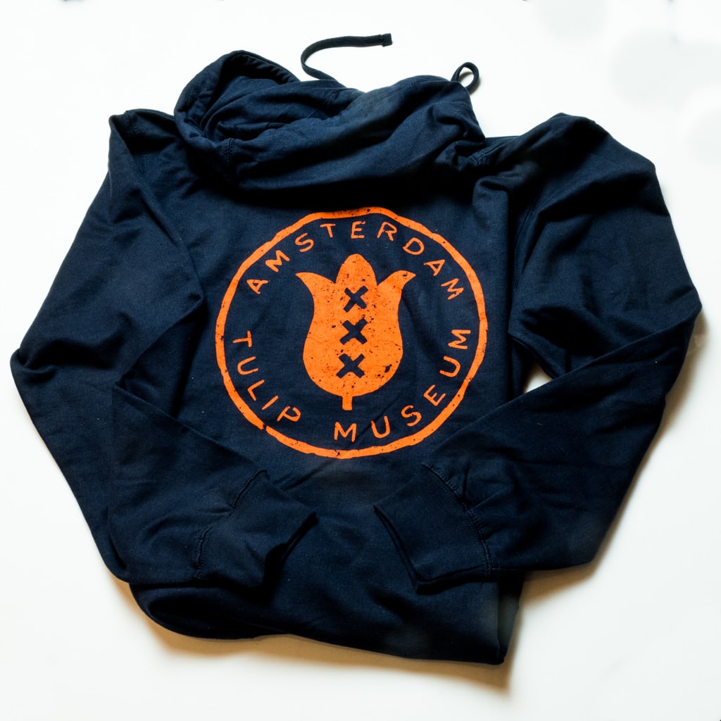 Colorblends Hoodie - Navy blue with orange Amsterdam Tulip Logo showing